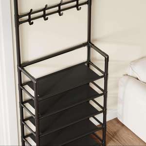 Scaffale Portaoggetti Pieghevole con Appendiabiti per Soggiorno, in Metallo + PP, Design Moderno - Product Image 2