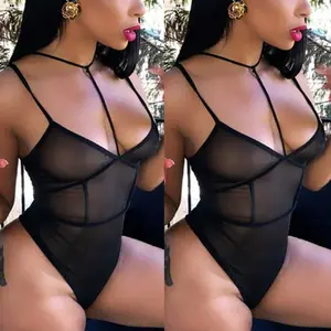 2021 Hot selling black mesh see through lingerie nighty jumpsuit sexy girls lingerie nightwear for women