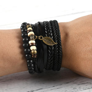 BINSHUO 2022 corde di canapa nera corda intrecciata perline di legno Set multistrato inciso <span class=keywords><strong>a</strong></span> mano bracciale avvolgente in pelle per uomo donna - Product Image 5
