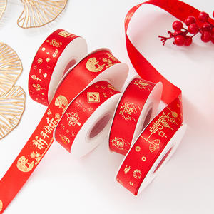 Ruban rouge en polyester lavable écologique Zexiao ASD041 avec feuille d'or pour le Nouvel An, caractères Fu Xi, cadeau de Nouvel An - Product Image 1