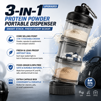 Contenedor Portátil de 3 Capas para Proteína en Polvo con Embudo, Llavero y Mosquetón, Libre de BPA, Caja para Suplementos, Logotipo Personalizado, Venta al por Mayor para Gimnasios