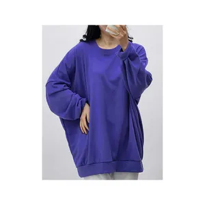 Fashionable Elegant Above Knee Loose Purple Overfit Loose Fit Spring Fall Women'S Long Long-Sleeved T-Shirt That Covers Strength