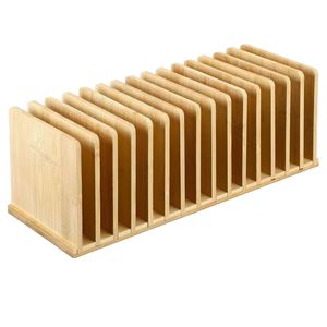 Wooden desktop multi-tiered file organizer, office document storage <b>rack</b>, solid wood multi-purpose book <b>shelf</b> - Product Image 5