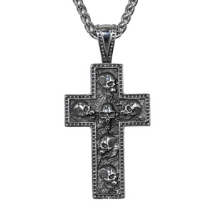Collier en acier inoxydable pour homme avec pendentif croix de crâne, bijoux gothiques punk sombres - Product Image 1
