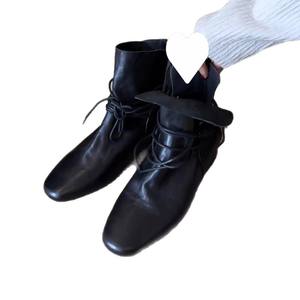 Botines Chelsea de Piel Vacuna con Cordones Estilo Retro Británico, Punta Redonda, Ajuste Delgado, Tacón Grueso, Versátiles para Uso Diario, para Mujer - Product Image 5