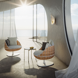 Fauteuil de jardin pivotant réglable en <span class=keywords><strong>bambou</strong></span> pour l'<span class=keywords><strong>extérieur</strong></span>, ensemble de mobilier moderne pour la maison, l'hôtel, la cour, avec coussin imperméable - Product Image 2