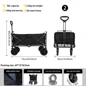 Chariot d'épicerie utilitaire pliant portable léger avec roues pour faire du shopping <span class=keywords><strong>sport</strong></span> camping plage et jardin - Product Image 2