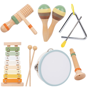 Instruments de <span class=keywords><strong>musique</strong></span> <span class=keywords><strong>en</strong></span> bois pour bébés d'âge préscolaire, jouets Montessori pour tout-petits, ensemble d'instruments de percussion avec xylophone bohème moderne - Product Image 1