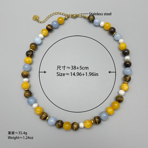 Collana con Perline in Occhio <span class=keywords><strong>di</strong></span> Tigre Naturale e Acquamarina in Acciaio Inossidabile, Nuova Collezione Autunnale, Gioielli Vintage con Gemme in Tonalità Terra - Product Image 6