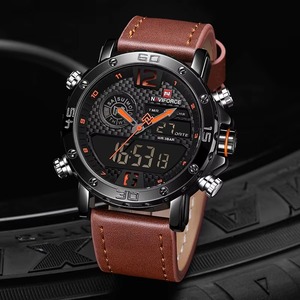 Montre à quartz à double affichage Drioshipping avec logo personnalisé, affichage LED en cuir, montre-bracelet pour homme, montre de business - Product Image 6