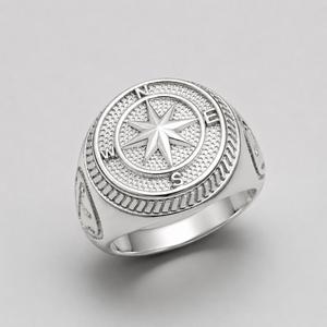 Bague en argent sterling 925 - Bague signet gravée avec une rose de la boussole - Product Image 3