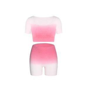 ชุดออกกำลังกายแขนสั้นสองชิ้นสำหรับผู้หญิง - ชุดฟิตเนสสำหรับวิ่งกระชับระบายอากาศได้ดี - Product Image 5