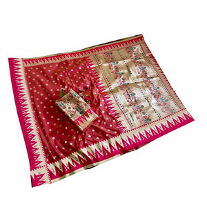 ผ้าไหมปาธานีเนื้อนุ่มสวยงาม งานปักแฟนซี สำหรับเจ้าสาว ผ้าส่าหรีสั่งตัดพิเศษ น้ำหนักตามสั่ง พร้อมลายปักดิ้นทอง มีสินค้าในสต็อก ผลิตในอินเดีย - Product Image 1