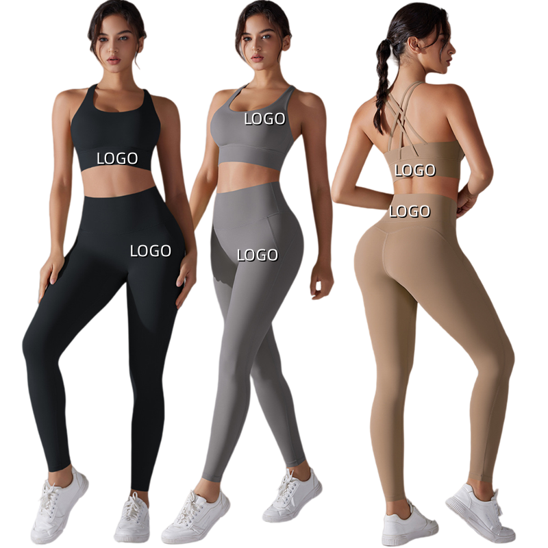 Naked Tight Yoga Suit Set Cross Back Beauty Quick Drying Sportswear High Waist and Hip Lifting Running Fitness Suit