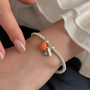S925 Sterling Silver Charm <b>Bracelet</b> With Coral <b>Bead</b> Good Things Happen For Women Gift Jewelry - Product Image 1
