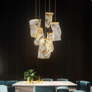 Lampadario Sospeso per Hotel, Design Nordico in Alluminio, LED Dorato con Telecomando, Lampada Moderna Luminosa per Illuminazione Soggiorno - Product Image 4