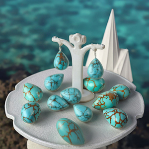 Высокое качество, ограненный по индивидуальному заказу, Груша и овальный, свободный кабошон, зеленые бирюзовые драгоценные камни, блестящие и овальные зеленые натуральные камни, оптовая продажа - Product Image 1