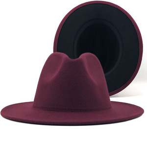 Nuevos colores, venta al por mayor de alta calidad, sombrero <span class=keywords><strong>Fedora</strong></span> de fieltro de lana, sombreros de 2 tonos, sombreros de ala ancha - Product Image 3