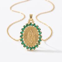 Collier personnalisé avec pendentif Vierge Marie en zircon, bijoux de mode plaqués or en gros pour femmes et hommes, colliers en zircon