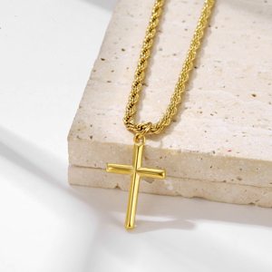Custom Jóias Impermeável Cruz Colar Homens Pingente Corda Cadeia De Aço Inoxidável 25mm Bevel Cruz Crucifixo Colar Pingente - Product Image 4
