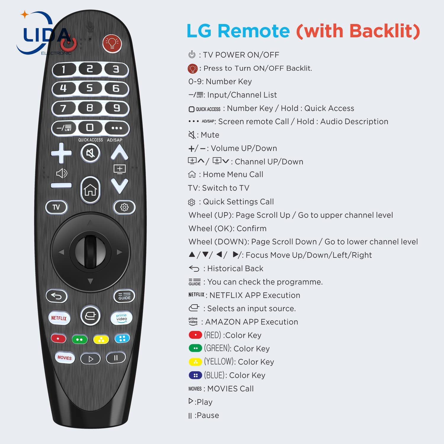 LG 스마트 TV용 백라이트 리모컨 - 30M 제어 거리, 1년 보증