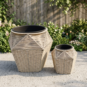 Macetas de Alta Calidad en Oferta, Juego de Macetas de Plástico Hexagonales de Estilo Rústico con Tejido Natural para Decoración del Hogar en Interiores - Product Image 6