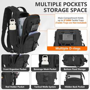 Mochila Táctica de Mezclilla para Pesca con Compartimento para Portátil, Ligera y Resistente al Agua, Unisex, Negra - Product Image 2