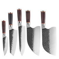 Couteau de Chef Forgé en Acier Inoxydable, Couteau de Boucher à Lame Ouverte avec Manche en Bois pour Hacher les Os et la Viande