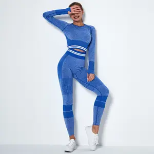 사용자 정의 로고 여성 긴 소매 두 조각 원활한 요가 세트 체육관 Activewear