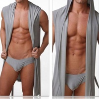 Robe d'été pour hommes Robe de bain en soie de lait lisse Sexy pyjamas vêtements de nuit Hombre sans manches à capuche décontracté peignoir chemise de nuit