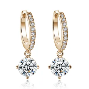 fashion classic shiny gemstones bridal earrings cubic zirconia cheap huggies earrings