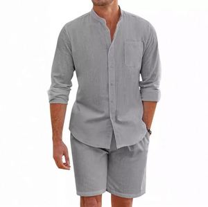 Completo Estivo da Uomo in Due Pezzi, Maglia a Maniche Lunghe e Pantaloncini, Cardigan Semplice e Casual ad Asciugatura Rapida - Product Image 4