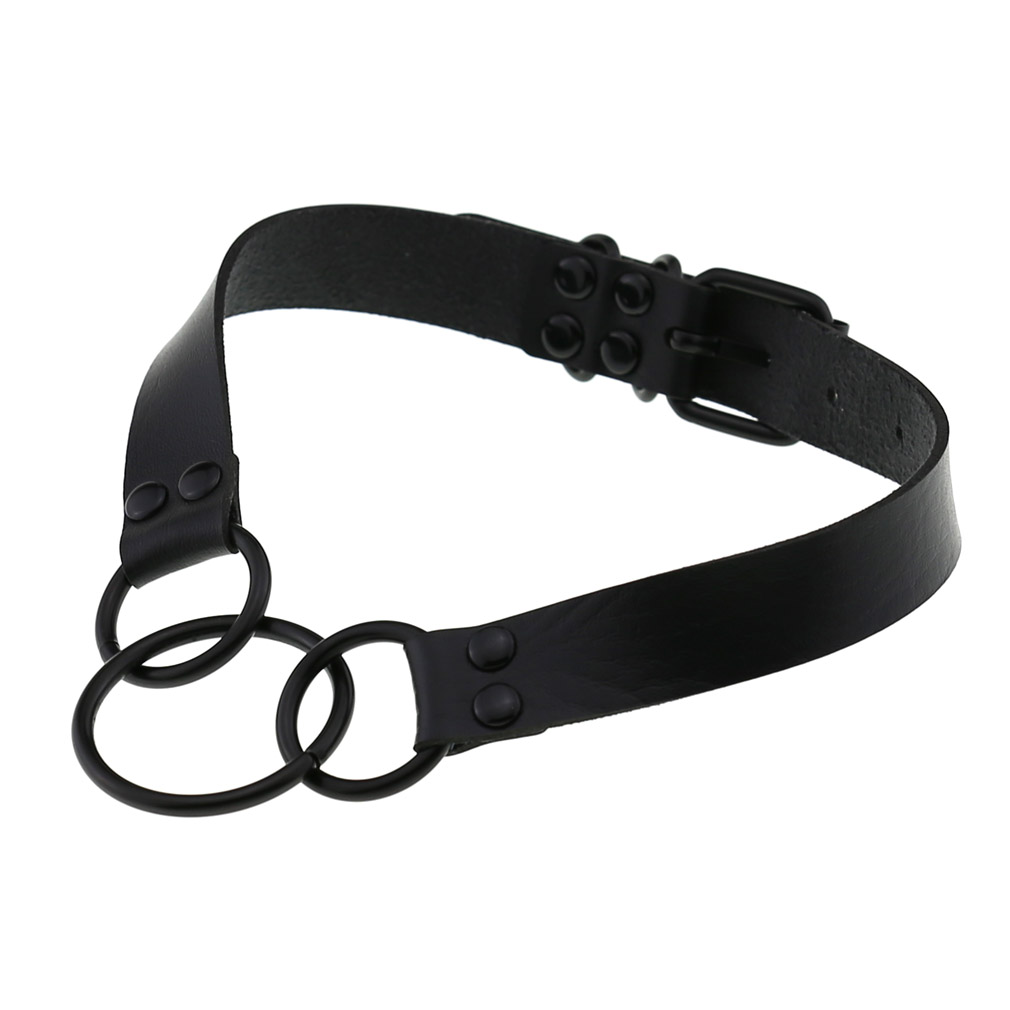Goth Leather Black Choker Sexy Women Metal O Ring Collar Bondage Necklace