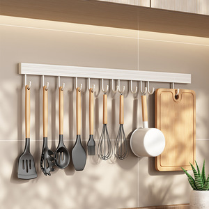 Wall Mounted Aluminum Hook Rack Rectangle No Drill Kitchen <b>Storage</b> Organizer - Product Image 3