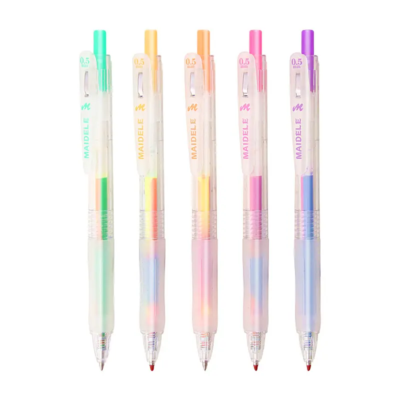 Penjualan laris 5 warna 0.5mm titik bola pena tinta Gel warna air pena warna pelangi pena Gel plastik Pak untuk pasokan pabrik anak-anak