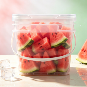 Cubo de plástico cuadrado con tapa de HDPE, transparente, apto para alimentos, venta al por mayor, para encurtidos, productos químicos, tinta y líquidos. - Product Image 1