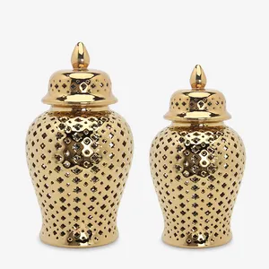 J155G seramik altın zencefil kavanoz hollow out porselen vazo sipariş ev dekor kavanoz setleri