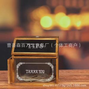 Caja de donaciones de madera con pizarra y frente de vidrio para uso en restaurantes, bares y cafeterías - Product Image 1