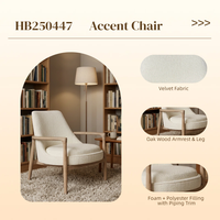 Fauteuil d'appoint moderne de luxe durable à dossier haut avec accoudoirs en bois massif et tissu en coton pour salon, chambre, appartement, hôtel