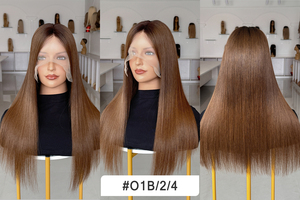 Nouvelle conception 2026 : Perruque en dentelle de cheveux vierges européens, couleur ombrée, 18-24 pouces, pour femme blanche # O1B-2-4 - Product Image 2
