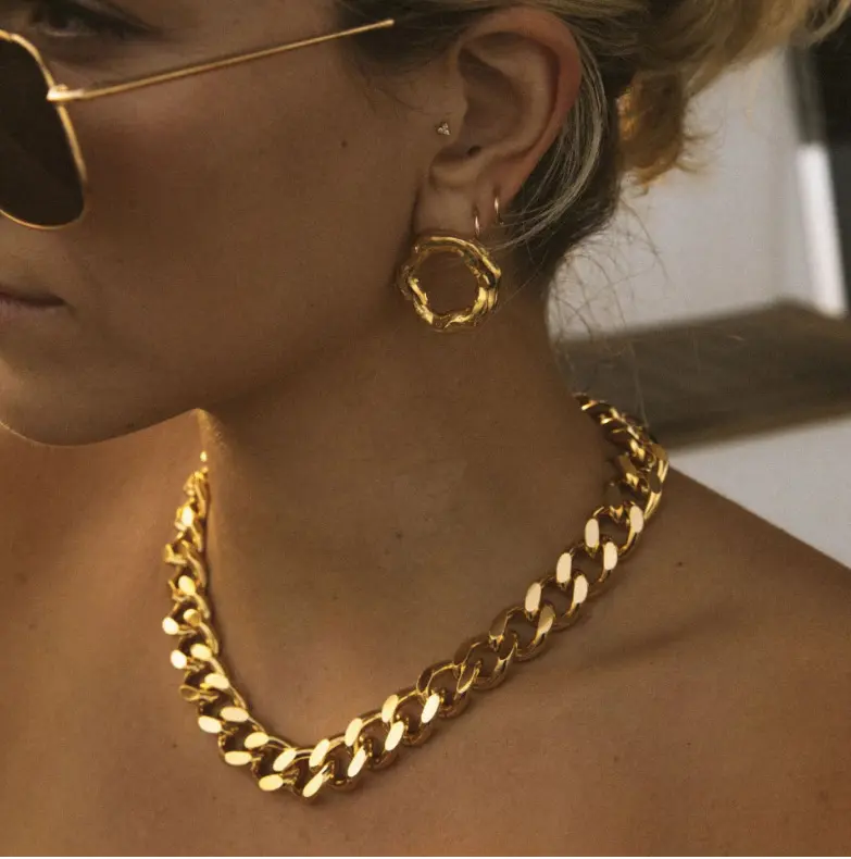 Ingrosso gioielli Hip Hop impermeabile oro placcato 18K collana in acciaio inox 15MM di spessore catenina a maglie cubane girocollo YF3058
