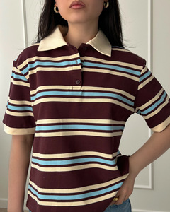 เสื้อเชิ้ตลายทางสีวินเทจทรงหลวมแขนปกติคอวีระบายอากาศได้ดีสำหรับผู้หญิง - Product Image 2