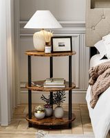 Table de rangement circulaire portable en bois de style moderne à trois niveaux avec structure métallique