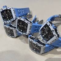 Montre automatique squelette de luxe 3503 avec boîtier en fibre de carbone, bracelet en caoutchouc, pour sports de plein air, plongée, alarme, analogique, tourbillon