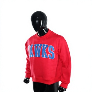 Sweat-shirt rouge à col rond pour femme avec imprimé lettres Blue Hawks, coupe classique, en coton tricoté, pour l'automne - Product Image 5