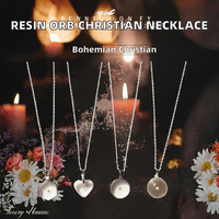 Kalung Liontin Bunga Bohemian Bentuk Bola Berlapis Perak Resin Transparan Custom, Hadiah Kristen, Promo Hot Sale