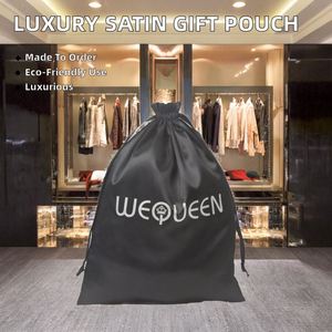 Pochette de luxe en satin noir personnalisée, réutilisable, pour cheveux, cadeaux, cosmétiques, bijoux, sac imprimé en sérigraphie avec cordon de serrage et logo personnalisé - Product Image 2