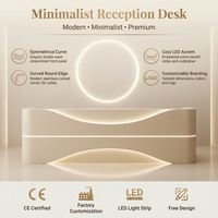 Bureau d'accueil élégant à double découpe ondulée avec éclairage LED, finition brillante en MDF écologique pour salon de beauté, bureau, spa