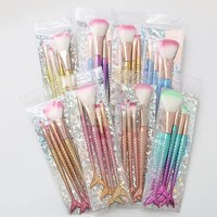 Set Kuas Makeup Putri Duyung 4pcs Grosir Murah Kuas Makeup Ekor Ikan Berwarna Lembut Logo Kustom Kuas Eyeshadow