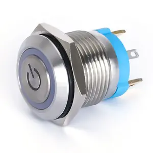 Interruptor momentáneo de Metal de alta durabilidad, botón de alta corriente de 18a, 16mm, cabeza plana, impermeable, con logotipo de símbolo